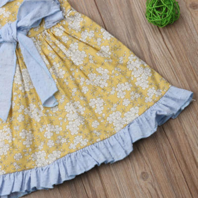 

US Newborn Kids Baby Girl Sleeveless Ruffle Bowknot Flower Party Dress Sundress