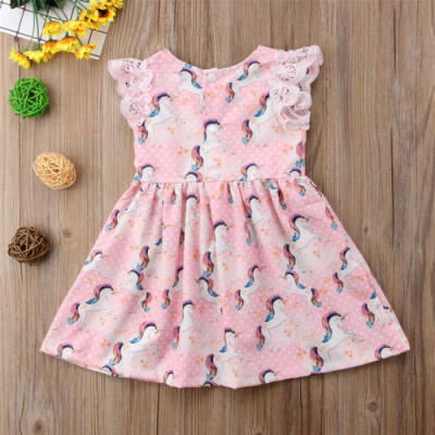 

Newborn Kids Baby Girls Lace Cartoon Unicorn Party Pageant Dress Sundress Cotton