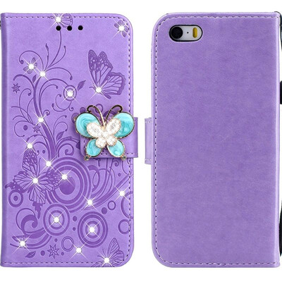 

MOONCASE Apple iPhone 55SSE Butterfly Rhinestone Embossed Leather Case - Purple