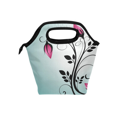 

Lunch Bag Flower Buds Tote Travel Picnic Insulated Handbags Portable Zipper Lunch Bag Box