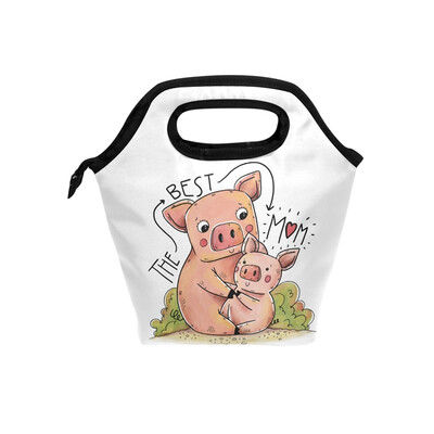 

Insulated Lunch Tote Bag Pink Pig Travel Picnic Lunch Handbags Portable Zipper Lunch Bag Box