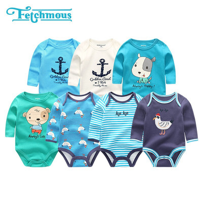 

7PCS Long Sleeve Cotton 0-12M Baby Boys Clothes Newborn Unicorn Print Baby Girls Clothes Cartoon Bodysuits One-Pieces Babywear