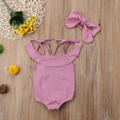 

Newborn Baby Girl Clothes Romper Off Shoulder Jumpsuit Sunsuit Headband Outfits