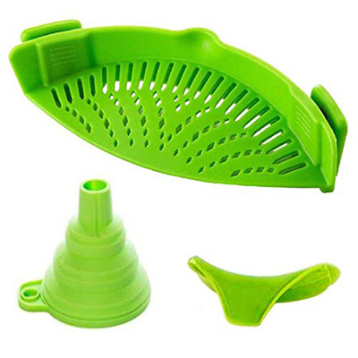 

UpperX Silicone Strainer With Foldable Funnel With Universal DrainerKitchenware for Fruit Vegetables Noodle LentilsGreen