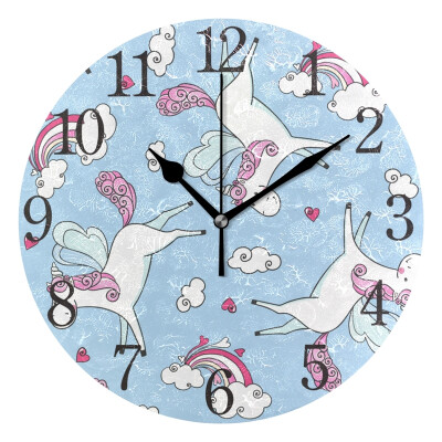 

Wall Clock Unicorns And Rainbow Round Wall Clock Arabic Numerals Design