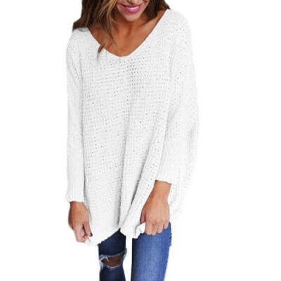 

Womens V Neck Knitted Sweater Ladies Loose Oversized Casual Chunky Jumper Tops