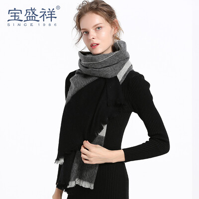 

Bao Shengxiang scarf female models winter long section thick Korean version of air conditioning room pure wool scarf shawl dual-use warm ladies collar c8709 black gray grid