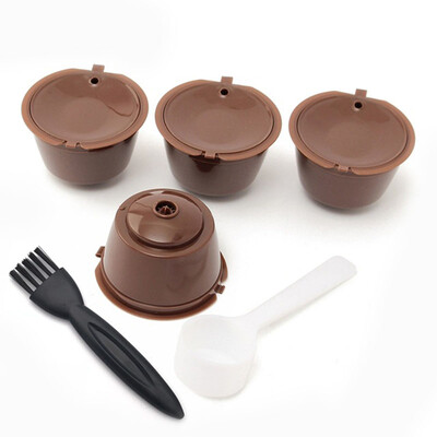 

UpperX 4pcs Dolce Gusto Plsatic Refillable Coffee Capsule with Spoon Brush 200 Times Reusable Compatible Nescafe Dolce Gusto