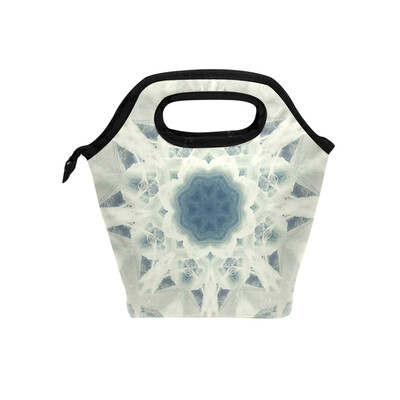 

Lunch Tote Bag White Flower Circle Travel Picnic Insulated Lunch Handbags Portable Zipper Lunch Bag Box