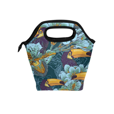 

Lunch Bag Flower And Birds Tote Travel Picnic Insulated Handbags Portable Zipper Lunch Bag Box