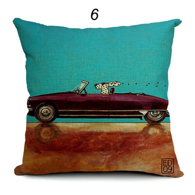 

Hot Sale Pillow Lovely Cartoon Dog Driving Car Vintage Almofadas 45X45CM Linen Pillow Decorative Linen Cushion Cover