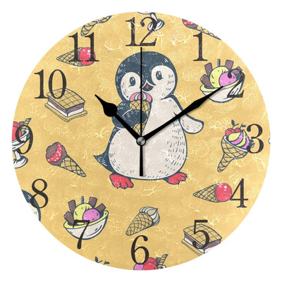 

Wall Clock Arabic Numerals Design Penguin Eat Icecream Round