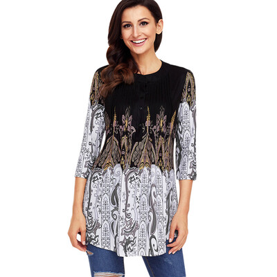 

Pintuck Printed Tunic Blouse