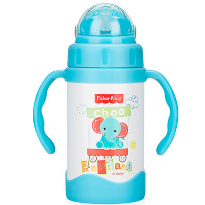 

Fisher-Price детей эвакуировали Чашку двойной флип соломы ручка чайника научиться пить чашки 300ML FP-8602C голубое небо