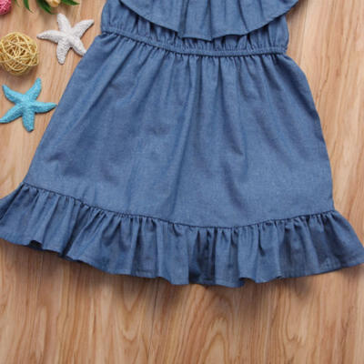 

Toddler Kids Baby Girls Princess Dress Pageant Party Holiday Denim Skirt Clothes