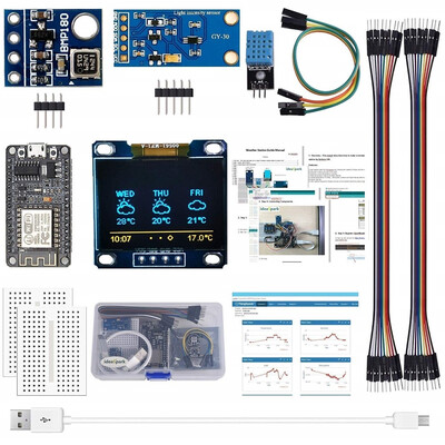 

ESP8266 Weather Station Kit with DHT11 Temperature Humidity BMP180 Atmosphetic Pressure BH1750FVI Light Sensor 096" OLED IIC Yell