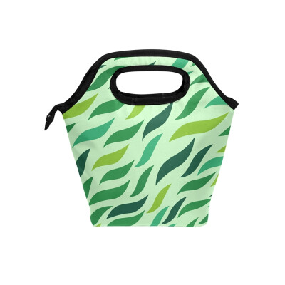 

Lunch Tote Bag Green Leaves Travel Picnic Insulated Lunch Handbags Portable Zipper Lunch Bag Box