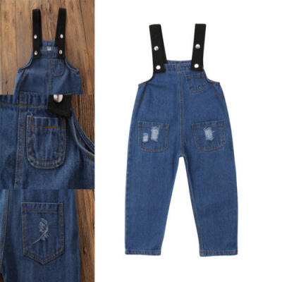 

UK Kids New Baby Girl Boy Romper Jumpsuit Denim Hole Pants Jeans Overalls Outfit