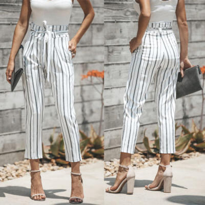 

Womens High Waist Casual Drawstring Elastic Long Pants Ladies Pencil Trousers