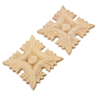 

UpperX 2X Wood Carved Square Corner Flower Onlay Applique Unpainted Door European Style B 88Cm Wood Color