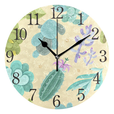 

Wall Clock Arabic Numerals Design Cactus Flower Round