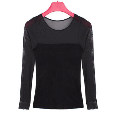 

Seamless female black shirt shape sweater coat new slimming gauze cotton transparent thin section of sexy long underwear T-shirt