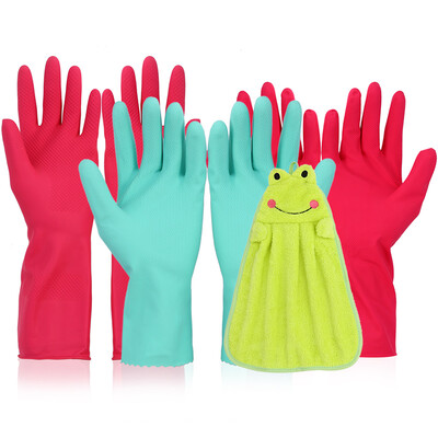 

Jingdong Supermarket Fangcao clean 4 sets of household chores clean gloves strong glue durable special 3 double into the cartoon towel towel