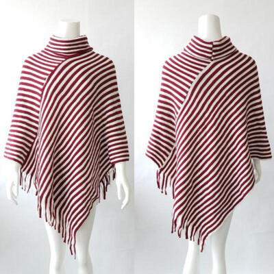 

Women Cape Sweater Shawl Ladies Striped Knitted Poncho Jumper Wrap Polo Cowl New