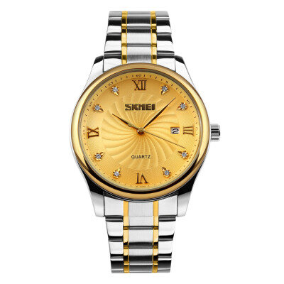 

SKMEI 9101 Watch Men Brand Quartz Stainless Steel Daily Waterproof Calendar Round Dial Wrist Fashion Business Watch