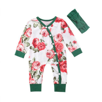 

Newborn Baby Girl Button Romper Floral Long Sleeve Bodysuit Outfits Clothes USA