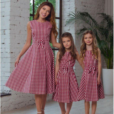 

Mother&Daughter Clothes Bowknot dress Family Matching Outfits Pleated Girls