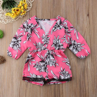 

Newborn Baby Girls V Neck Floral Jumpsuit Kids Lace Romper Clothes Short Sunsuit