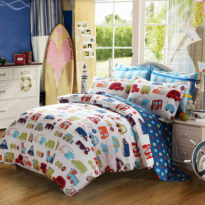 

Mercury Home Textiles (MERCURY) Хлопок мультфильм Смазливая четырехкомпонентная детская кровать для детей Car World Plus Double 1,8 м Bed