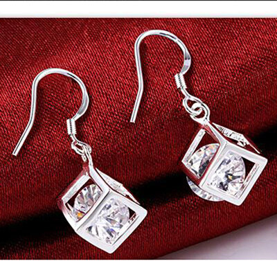 

MyMei The cube jewelry silver diamond necklace women crystal earrings