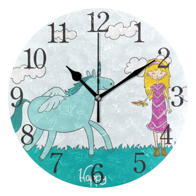 

Wall Clock Happy Unicorn Round Wall Clock Arabic Numerals Design