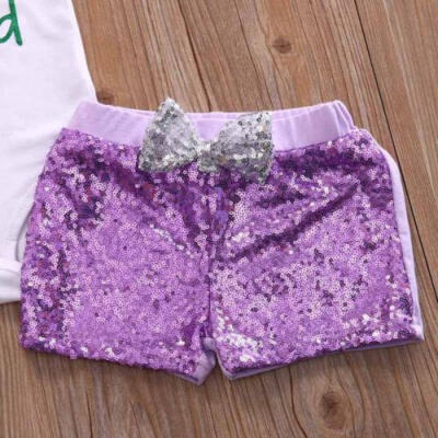 

Newborn Baby Girls Tops Romeper Sequins Pants Shorts 3pcs Outfits Clothes Set JU