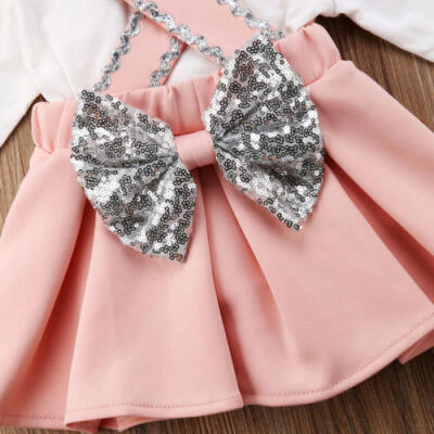 

Fashion Toddler Kids Girls Lace Tops Sequin Strap Skirt 3Pcs Outfits Set Clothes