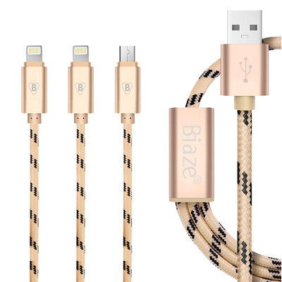 

Нейлоновый кабель и Lightning 8pin для зарядки и передачи данных BIAZE K2 Три в одном (Apple / Andrews ) Золото шампанское