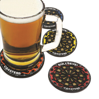 

4Pcs Round Bullseye Coasters Dart Board Drink Bottle Beer Beverage Cup Mats