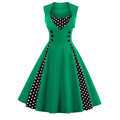 

Summer Casual Polka Dot Print Patchwork Midi Vintage Retro Party Dress
