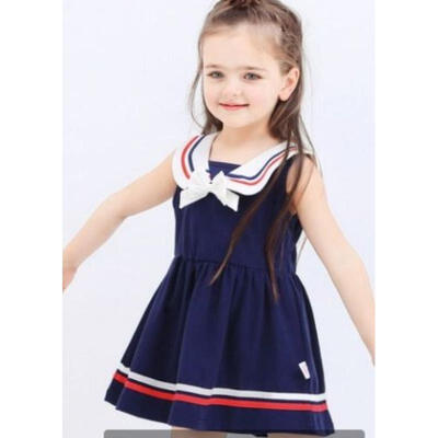 

UK Newborn Baby Girl Summer Dress Bowknot Sailor Stripe Marine Navy Dress Outfit