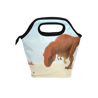 

Lunch Tote Bag Brown Dinosaur Travel Picnic Insulated Lunch Handbags Portable Zipper Lunch Bag Box