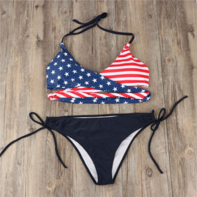 

SMLXL STARS & STRIPES USA PADDED TWIST BIKINI AMERICAN FLAG SWIMWEAR SWIMSUIT