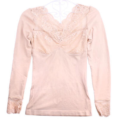 

Lace V collar long sleeved corset female shape abdomen seamless tight body underwear corset tops slimming long johns women