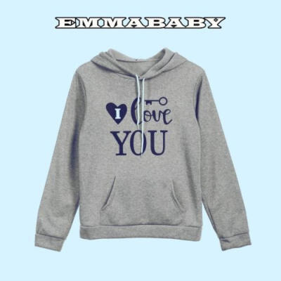 

Fashion Men Woman Hoodies Pullover Hooded I LOVE YOU sweatshirt Casual Hoody UK