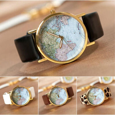 

World Map Dial Analog Quartz Leather Strap Wrist Watch Earth Travel Fashion Gift