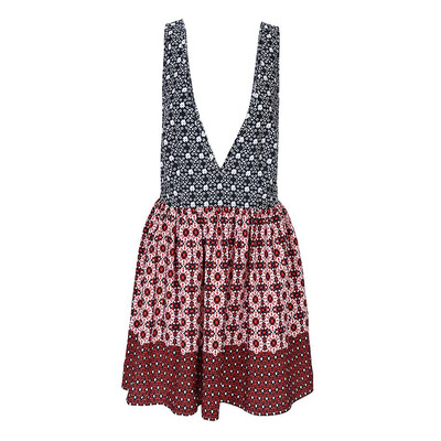

Sexy Plunging Neck Small Floral Patterns Sleeveless Patchwork Dress for Women