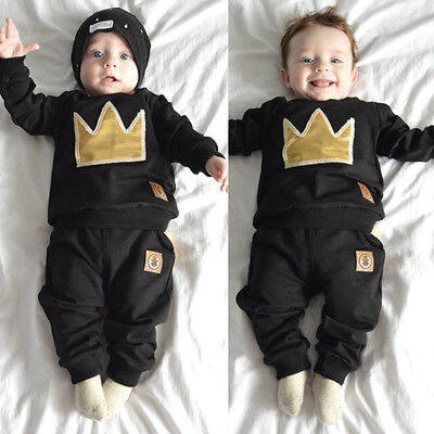 

Toddler Baby Boy Girls Crown Tops T-shirtLeggings Outfits Set Tracksuit Clothes