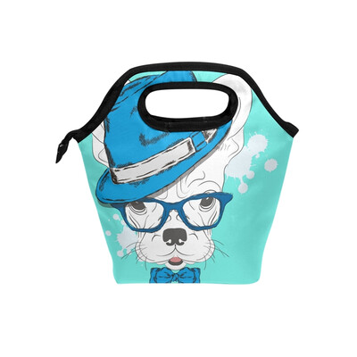 

Lunch Bag Bule Cap Dog Tote Travel Picnic Insulated Handbags Portable Zipper Lunch Bag Box