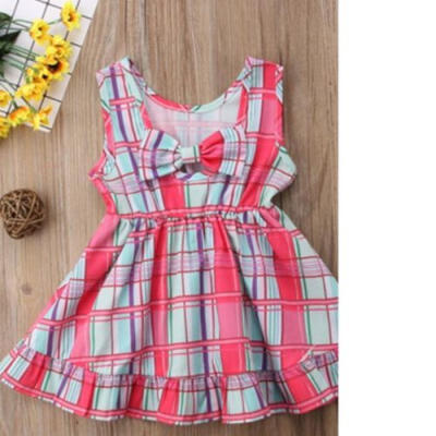 

Kids Baby Girls Toddler Sleeveless Checked Print Princess Party Tutu Mini Dress